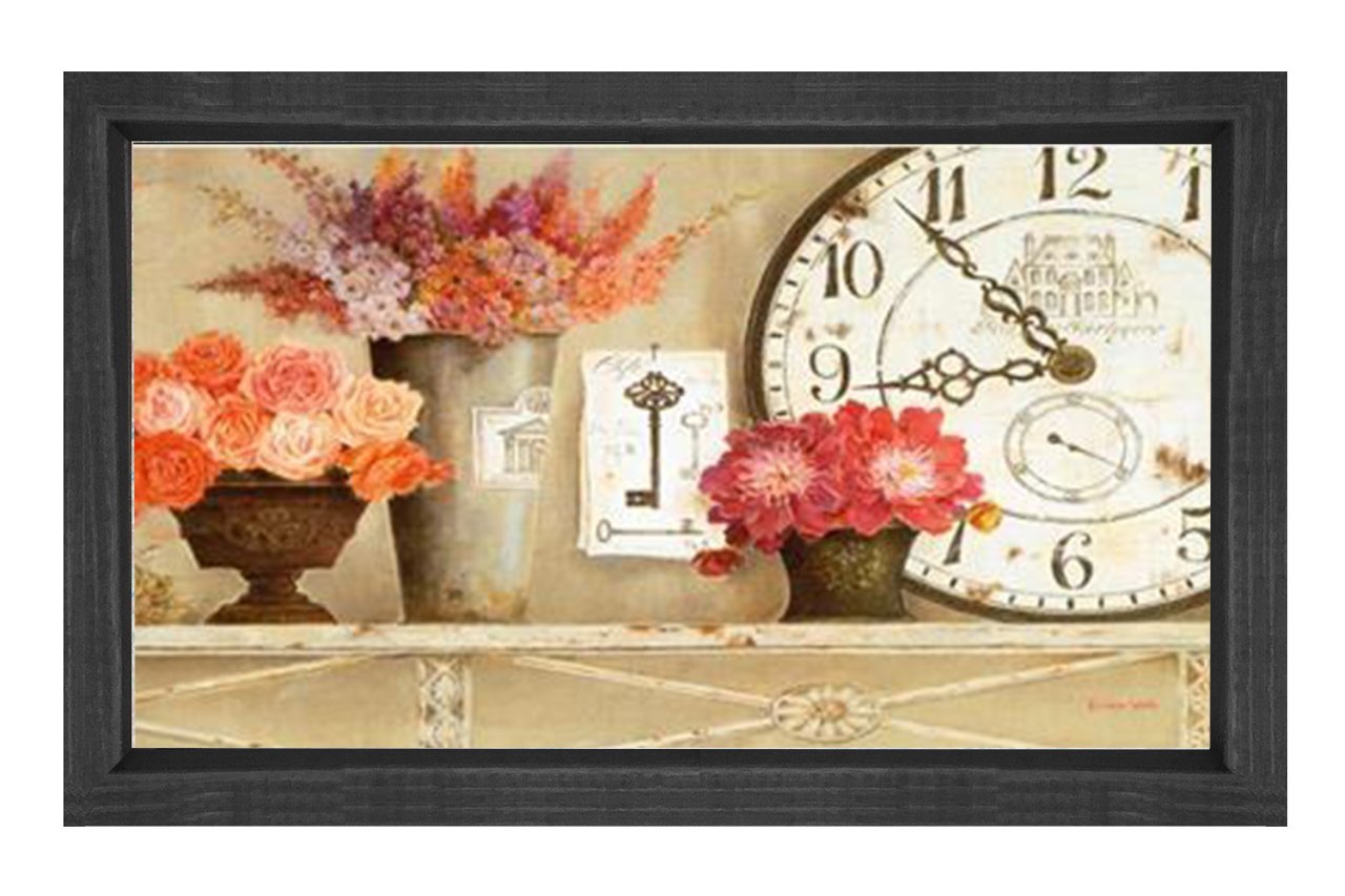 Çiçekli Vazolar Dekoratif saat Tablosu Siyah Ahşap - 100x200