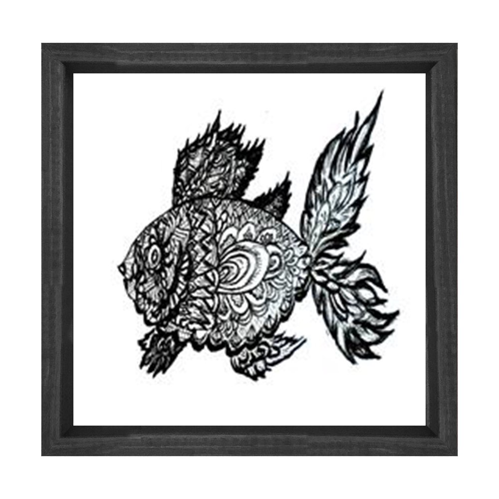 Balık Boyama Tablo Tablosu Siyah Ahşap Çerçeve - 60x60