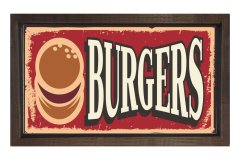 Burgers Reklam Vintage Afişi Tablosu Kahverengi Ahşap - 100x150