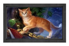 Gözlüklü Çizgi Kedi Tablosu Siyah Ahşap Çerçeve - 45x30