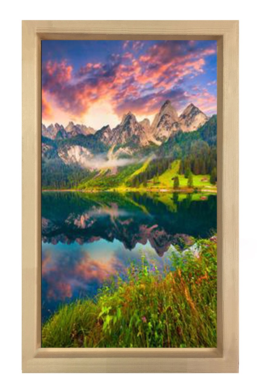 Göl ve Dağ Manzarası Tablosu Naturel Ahşap Çerçeve - 100x150