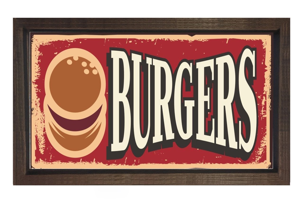 Burgers Reklam Vintage Afişi Tablosu Kahverengi Ahşap - 45x30