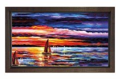 Yelkenli Gemi Yağlı Boya Tablosu Kahverengi Ahşap Çerçeve - 50x70