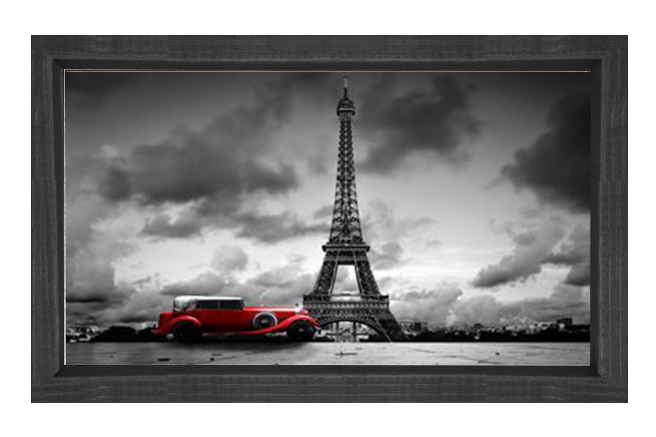 Eiffel Kulesi  Siyah-Beyaz Tablosu Siyah Ahşap Çerçeve - 45x30