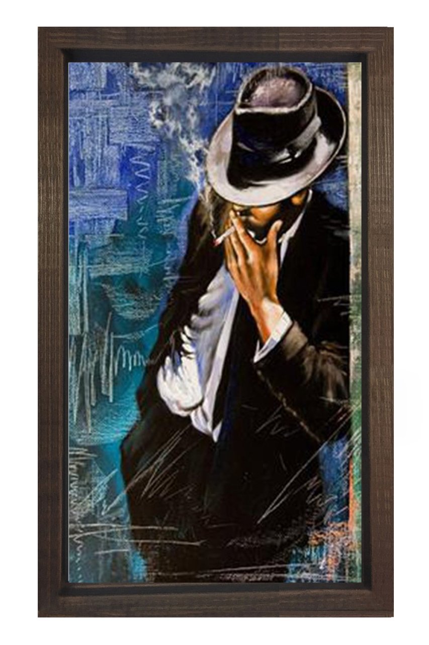 Sigara İçen Adam Tablosu Kahverengi Ahşap - 100x150