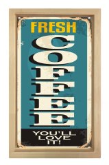 Taze Kahve Vintage Reklam Afişi Tablosu Naturel Ahşap Çerçeve - 40x60