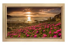 Kırmızı Çiçekler Günbatımı Tablosu Naturel Ahşap - 100x200