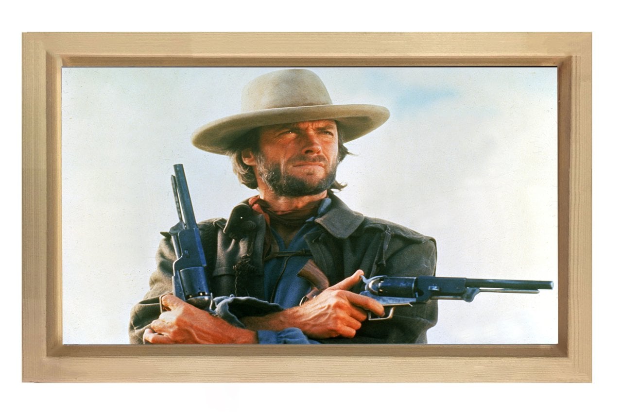 Clint Eastwood ve Tabancalar Tablosu Naturel Ahşap Çerçeve - 50x90