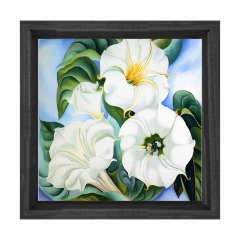Beyaz Çiçekler  Tablosu Siyah Ahşap Çerçeve - 70x70
