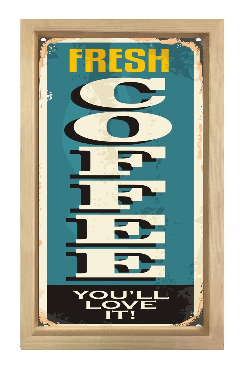 Taze Kahve Vintage Reklam Afişi Tablosu Naturel Ahşap Çerçeve - 50x70