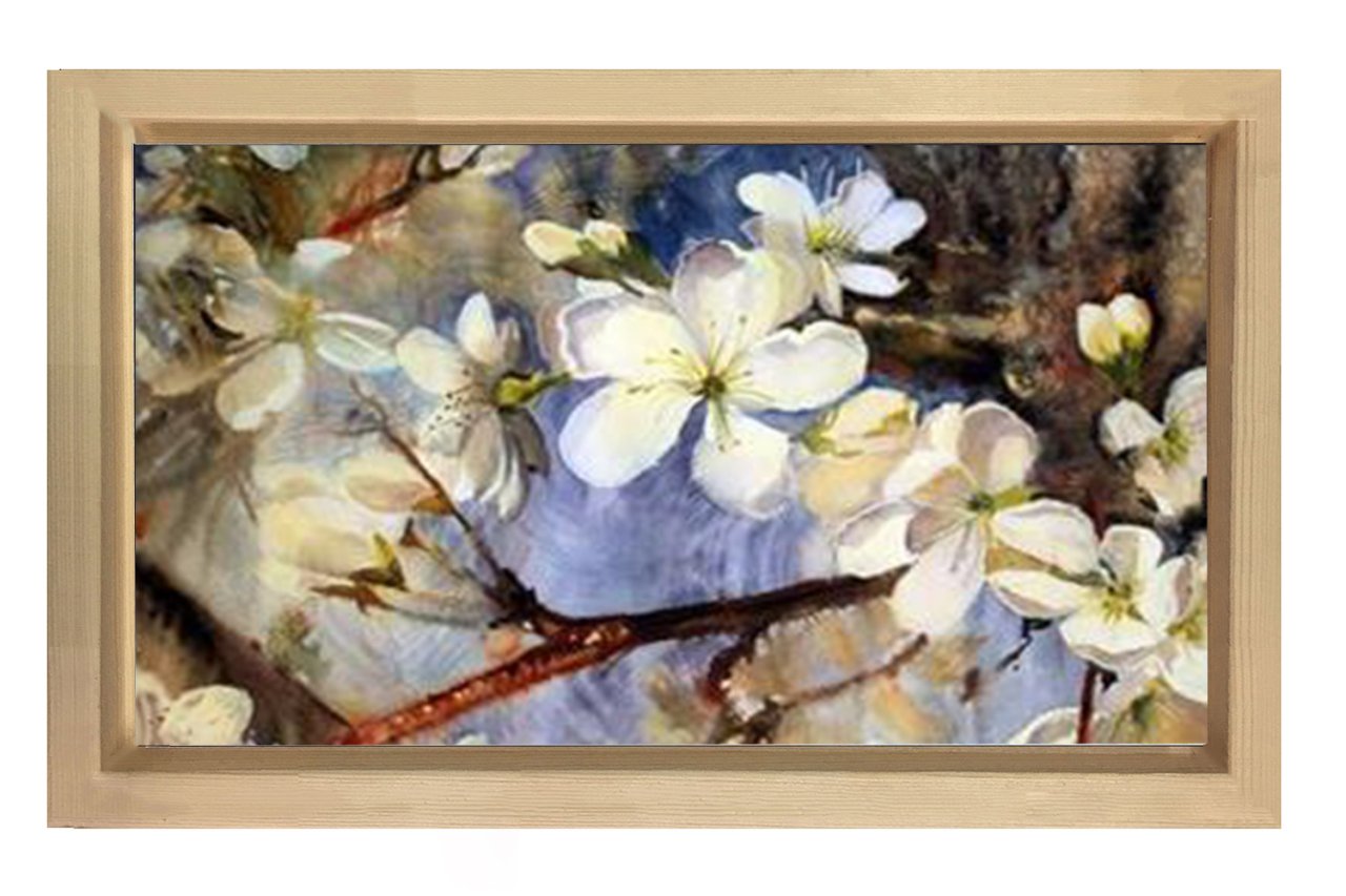 Beyaz Menekşe Çiçekleri Tablosu Naturel Ahşap - 100x200