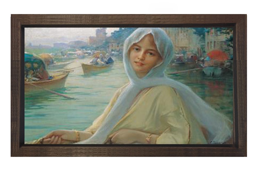 Fausto Zonaro - Göksu Sefası Tablosu Kahverengi Ahşap - 50x70