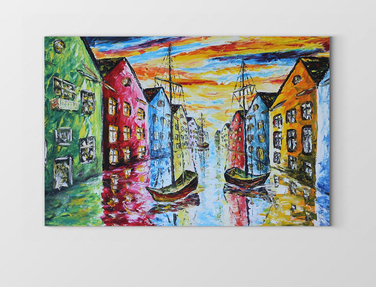 Venedik Kıyısı Gemilerle Tablosu Çerçevesiz - 70x100
