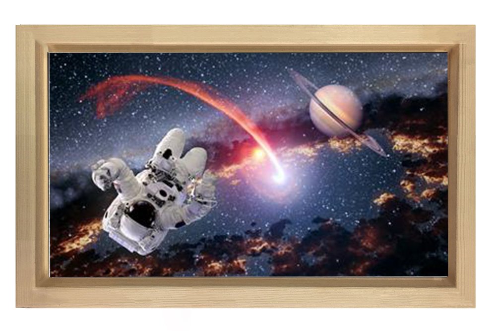 Uzay Astronot ve Jüpiter Tablosu Naturel Ahşap Çerçeve - 50x90