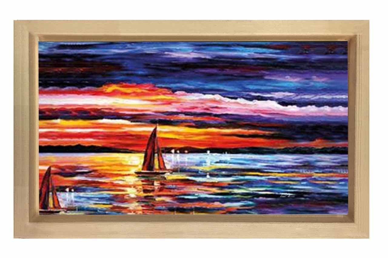 Yelkenli Gemi Yağlı Boya Tablosu Naturel Ahşap Çerçeve - 100x150