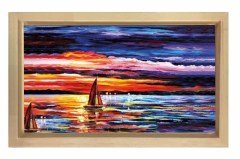 Yelkenli Gemi Yağlı Boya Tablosu Naturel Ahşap Çerçeve - 100x150