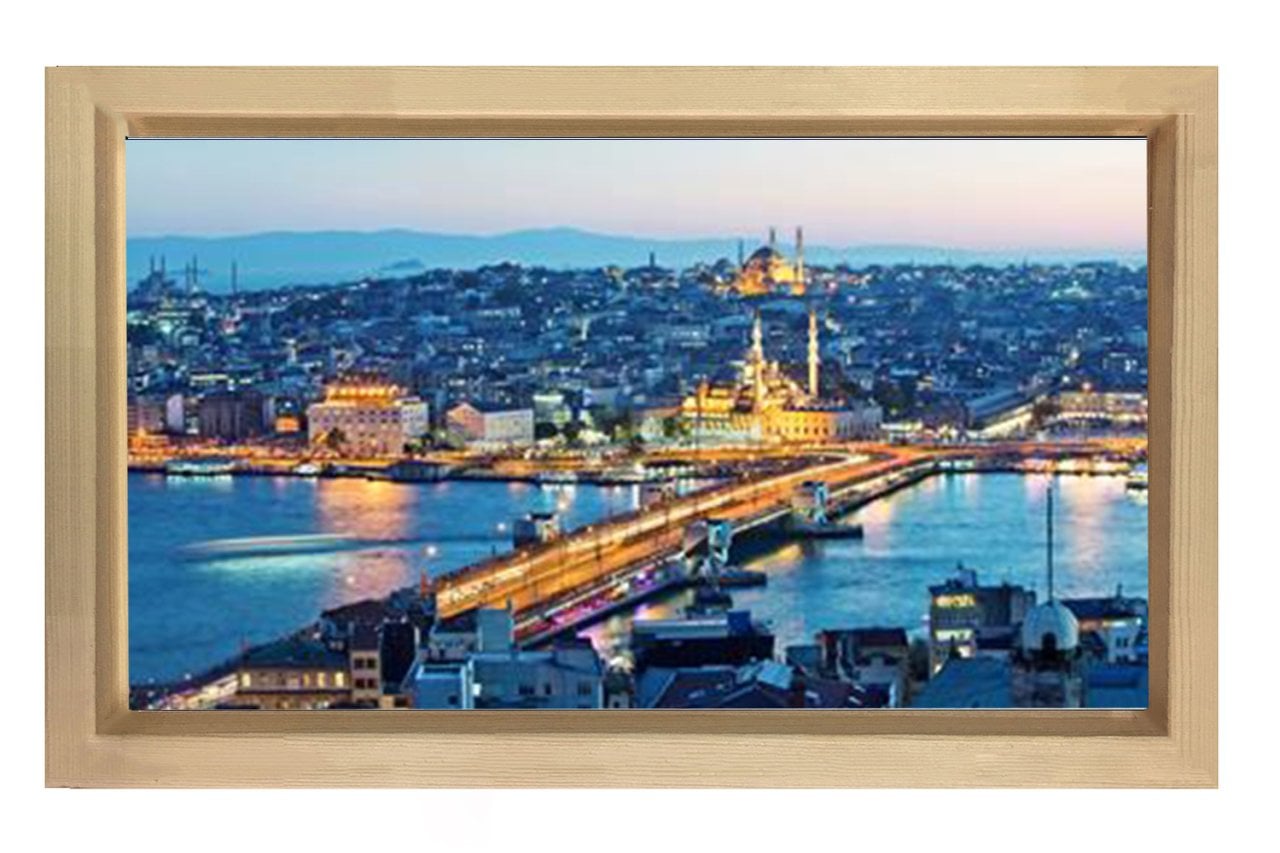 Galata Köprüsü Tablosu Naturel Ahşap Çerçeve - 100x150