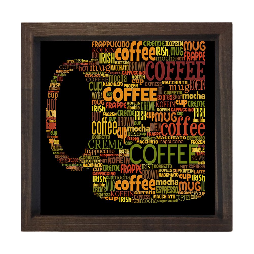 Kahve Bardağı Tipografi Tablosu Kahverengi Ahşap Çerçeve - 50x50