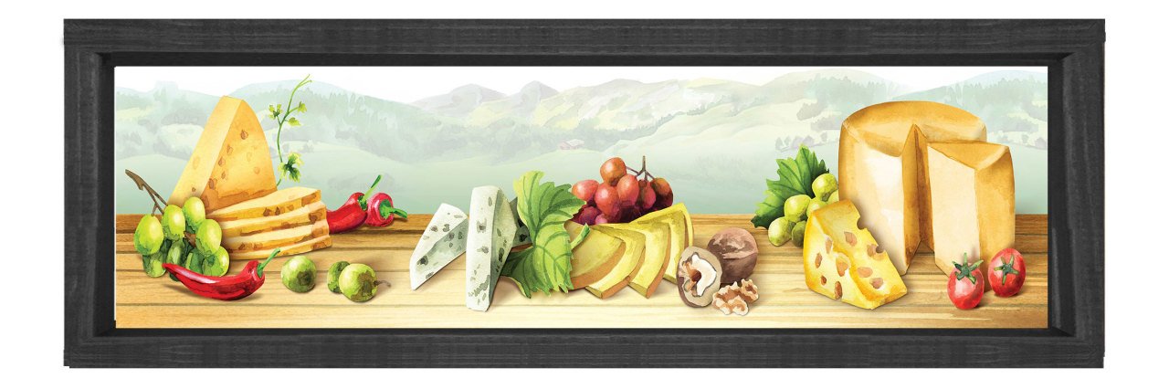 Peynir Masası Tablosu Siyah Ahşap Çerçeve - 200x70