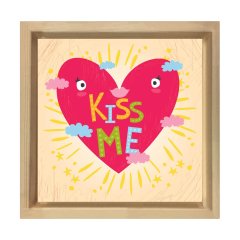 Kiss Me Tablosu Naturel Ahşap Çerçeve - 60x60