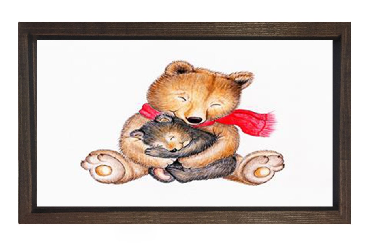 Sevimli Ayıcık Ve Yavrusu Tablosu Kahverengi Ahşap Çerçeve - 40x60