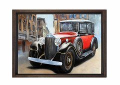 Şehir ve Klasik Araba Tablosu Kahverengi Ahşap - 40x60