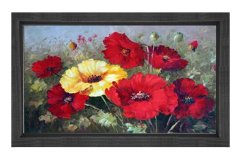 Kırmızı Sarı Çiçek Bahçesi Tablosu Siyah Ahşap - 50x90