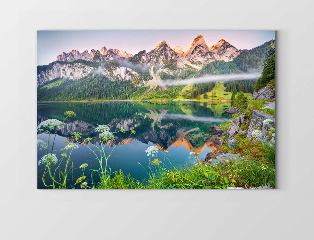 Yeşil Dağ Ve Göl Kıyısı Tablosu Çerçevesiz - 40x60