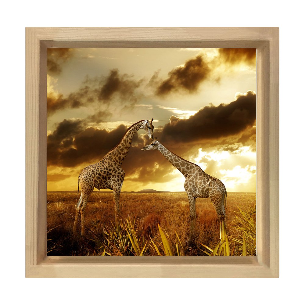 Zürafalar Tablosu Naturel Ahşap Çerçeve - 70x70