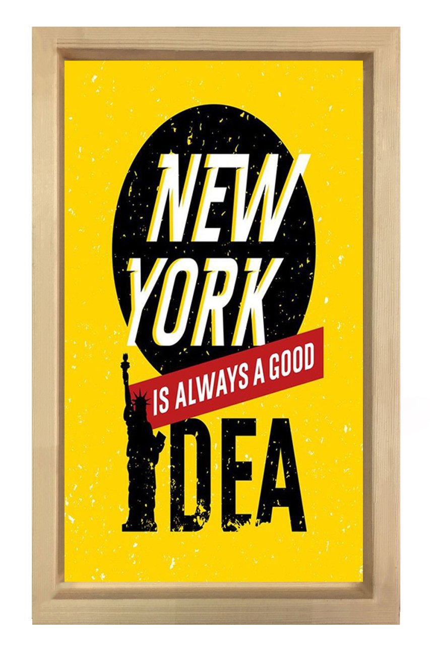 New York Yazısı Tablosu Naturel Ahşap Çerçeve - 45x30