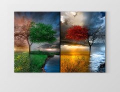 Dört Mevsim Ağacı Tablosu Çerçevesiz - 40x60