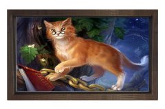Gözlüklü Çizgi Kedi Tablosu Kahverengi Ahşap Çerçeve - 70x100