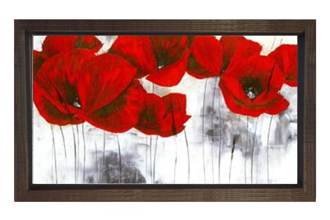 Beyazlıkta Gelincik Çiçeği Tablosu Kahverengi Ahşap - 100x150