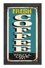 Taze Kahve Vintage Reklam Afişi Tablosu Siyah Ahşap Çerçeve - 40x60