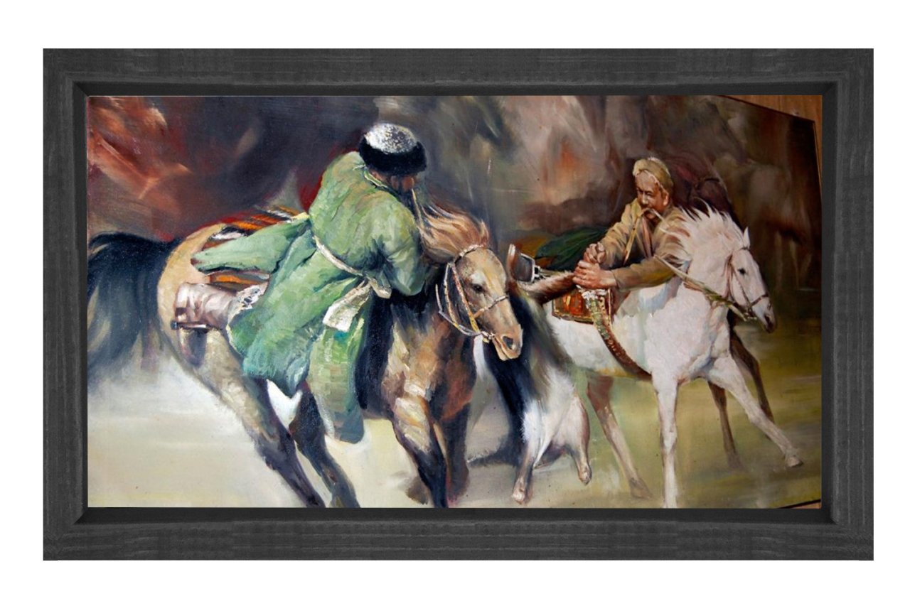 Türk Süvarisi Tablosu Siyah Ahşap - 100x150