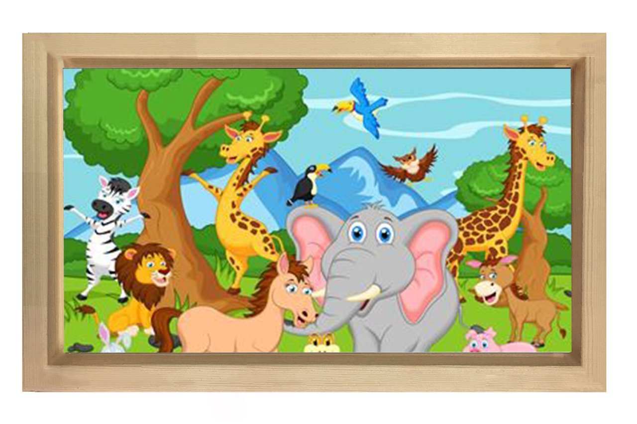 Mutlu Orman Hayvanları Tablosu Naturel Ahşap Çerçeve - 50x70