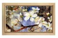 Beyaz Menekşe Çiçekleri Tablosu Naturel Ahşap - 70x100