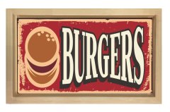 Burgers Reklam Vintage Afişi Tablosu Naturel Ahşap - 45x30