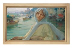 Fausto Zonaro - Göksu Sefası Tablosu Naturel Ahşap - 40x60