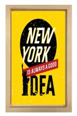 New York Yazısı Tablosu Naturel Ahşap Çerçeve - 50x90