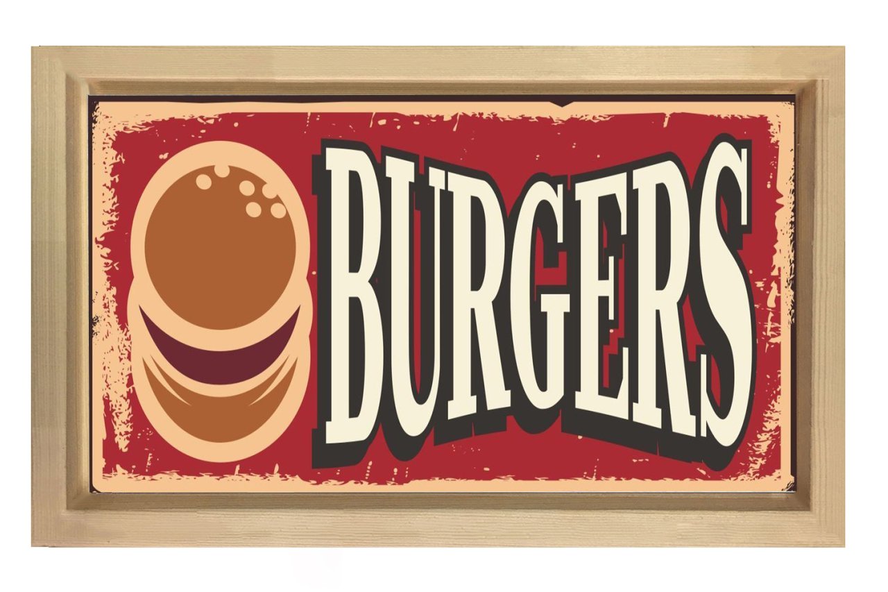 Burgers Reklam Vintage Afişi Tablosu Naturel Ahşap - 50x70