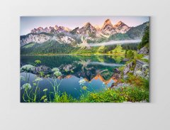 Yeşil Dağ Ve Göl Kıyısı Tablosu Çerçevesiz - 50x90
