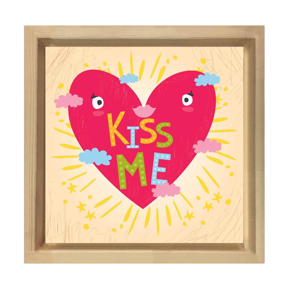 Kiss Me Tablosu Naturel Ahşap Çerçeve - 100x100