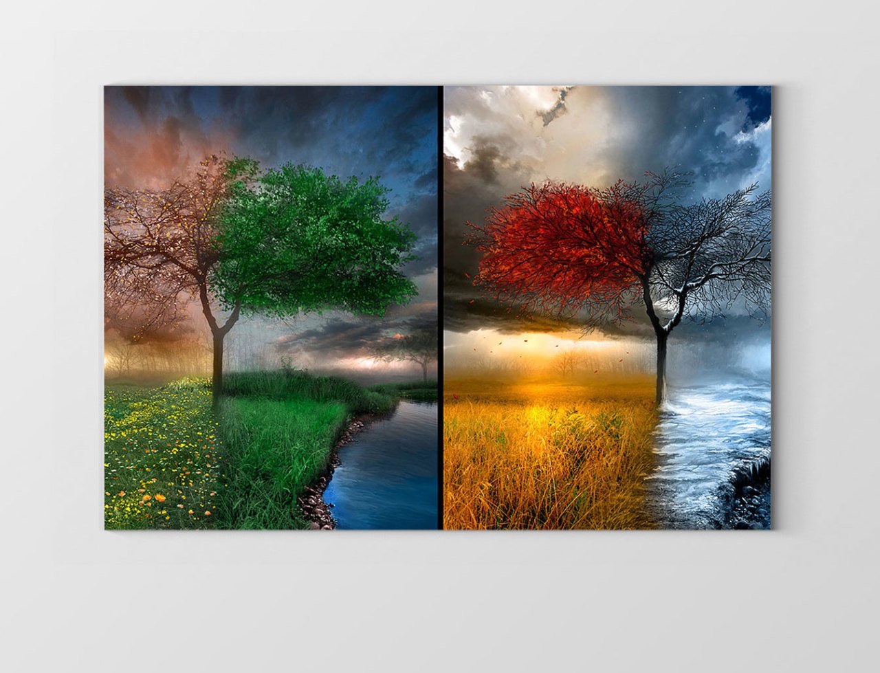 Dört Mevsim Ağacı Tablosu Çerçevesiz - 50x70