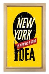 New York Yazısı Tablosu Naturel Ahşap Çerçeve - 70x100