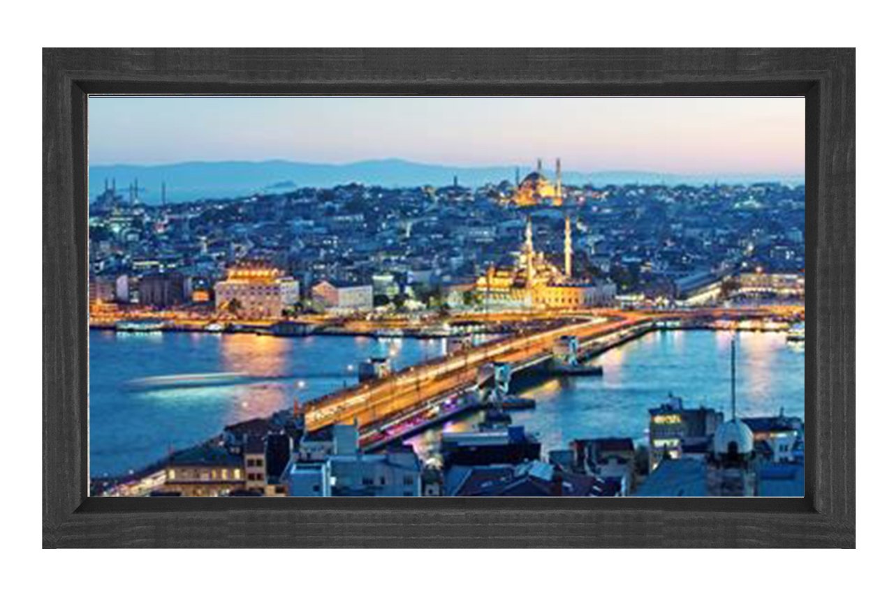 Galata Köprüsü Tablosu Siyah Ahşap Çerçeve - 100x150