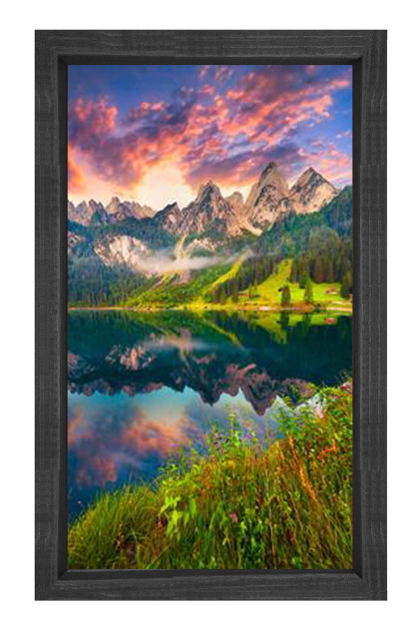 Göl ve Dağ Manzarası Tablosu Siyah Ahşap Çerçeve - 50x70