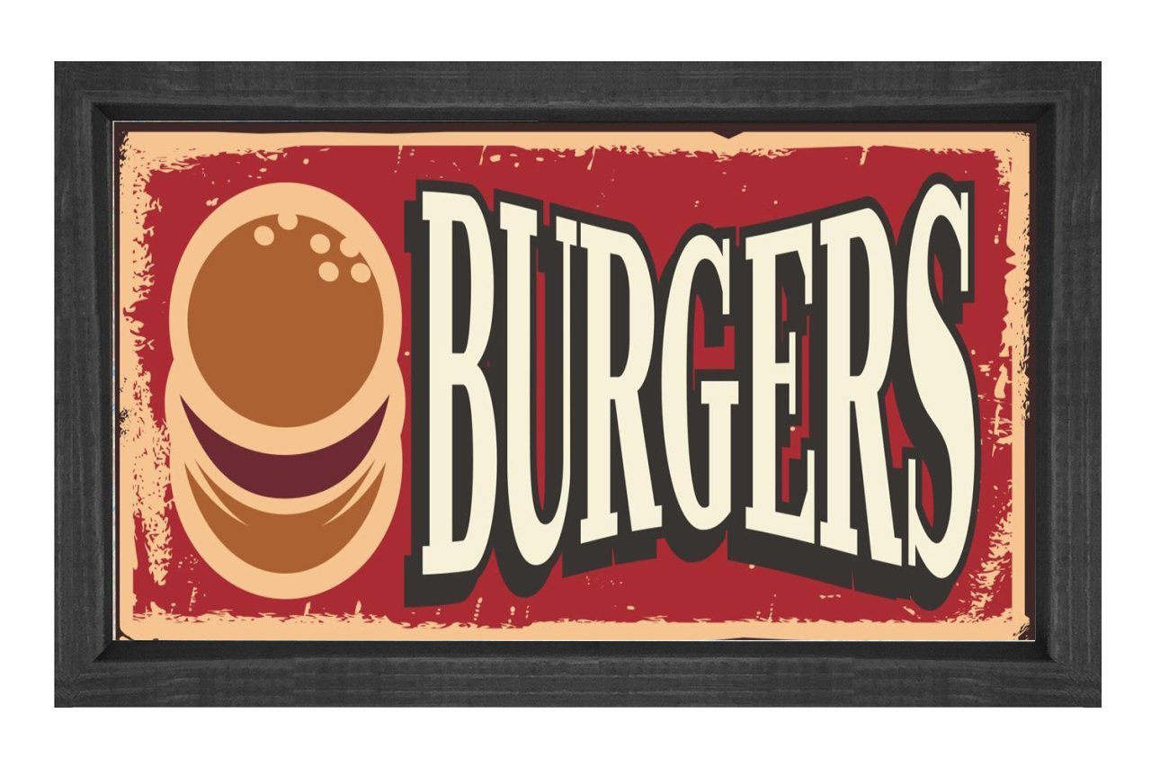 Burgers Reklam Vintage Afişi Tablosu Siyah Ahşap - 100x150