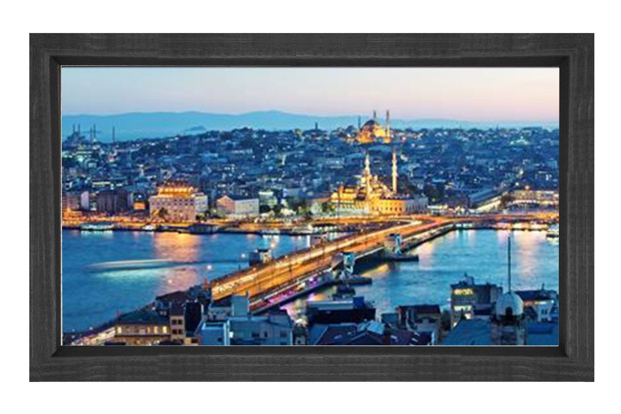 Galata Köprüsü Tablosu Siyah Ahşap Çerçeve - 100x200