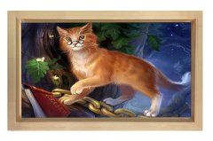 Gözlüklü Çizgi Kedi Tablosu Naturel Ahşap Çerçeve - 45x30